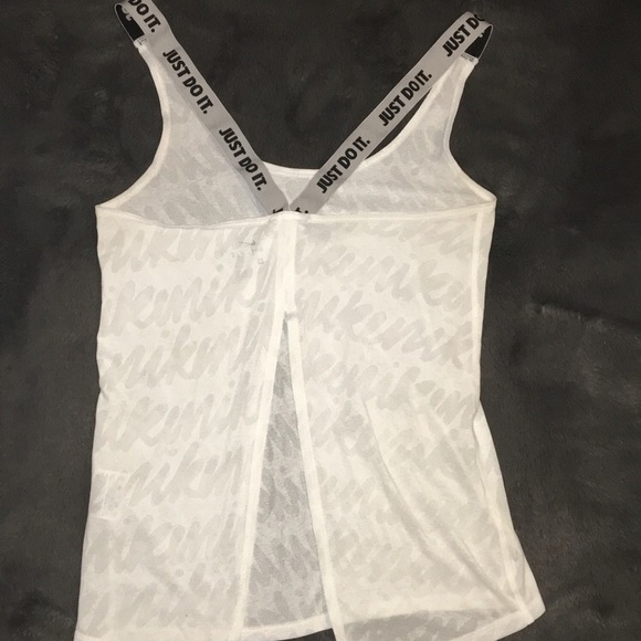 NIKE WHITE/GREY/BLACK STRAP WORKOUT TOP - Picture 2 of 3